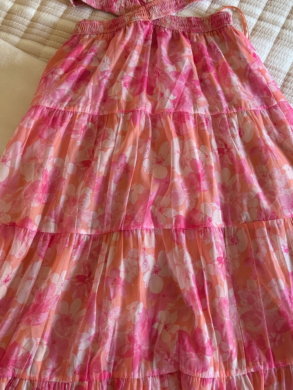 Tiered Floral Maxi Dress in Pink & Peach